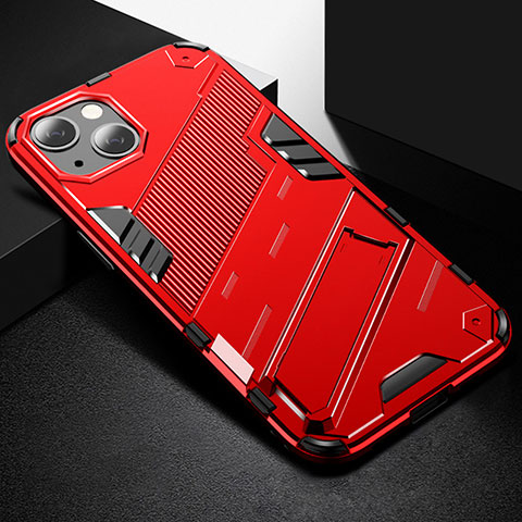 Custodia Silicone e Plastica Opaca Cover con Supporto A05 per Apple iPhone 14 Rosso