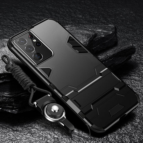 Custodia Silicone e Plastica Opaca Cover con Supporto A05 per Samsung Galaxy S24 Ultra 5G Nero