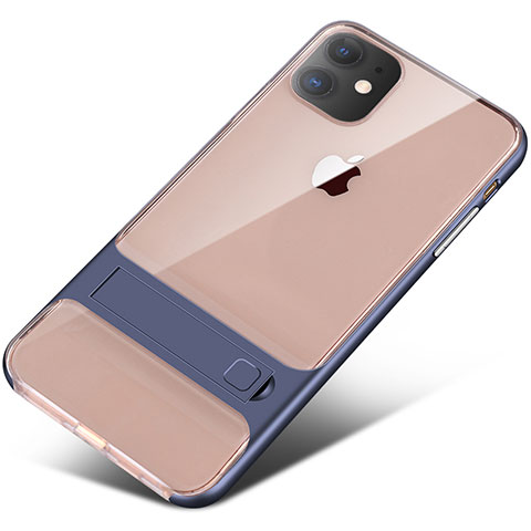 Custodia Silicone e Plastica Opaca Cover con Supporto A06 per Apple iPhone 11 Blu