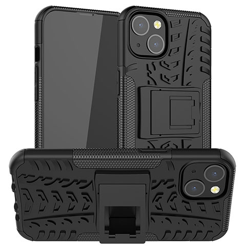 Custodia Silicone e Plastica Opaca Cover con Supporto A07 per Apple iPhone 14 Nero