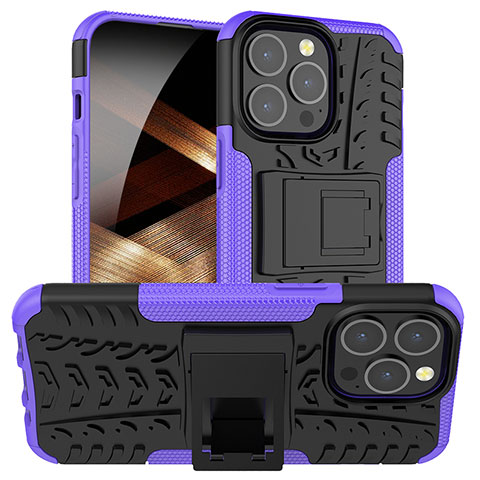 Custodia Silicone e Plastica Opaca Cover con Supporto A07 per Apple iPhone 15 Pro Viola