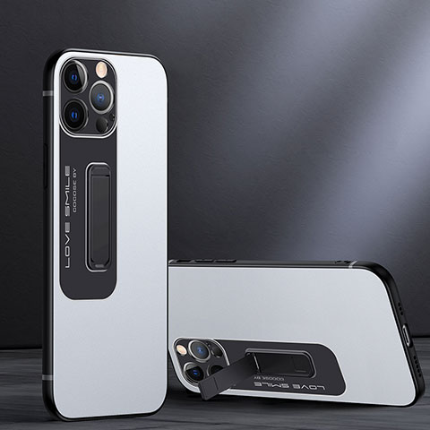 Custodia Silicone e Plastica Opaca Cover con Supporto A08 per Apple iPhone 13 Pro Max Bianco