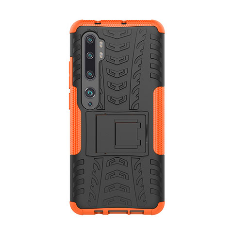 Custodia Silicone e Plastica Opaca Cover con Supporto D01 per Xiaomi Mi Note 10 Pro Arancione