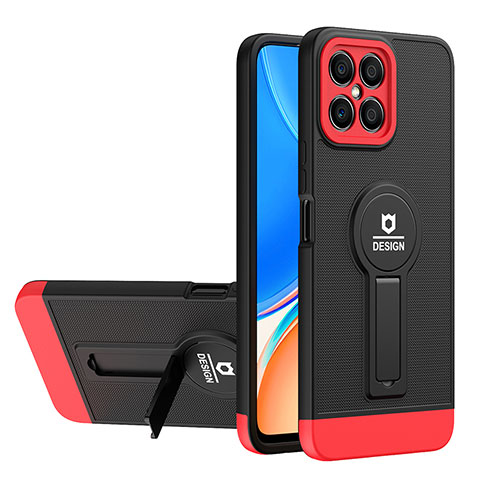 Custodia Silicone e Plastica Opaca Cover con Supporto H01P per Huawei Honor X8 4G Rosso e Nero