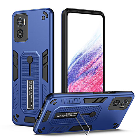 Custodia Silicone e Plastica Opaca Cover con Supporto H01P per Motorola Moto E22 Blu