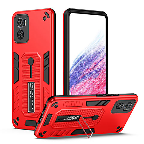 Custodia Silicone e Plastica Opaca Cover con Supporto H01P per Motorola Moto E22i Rosso