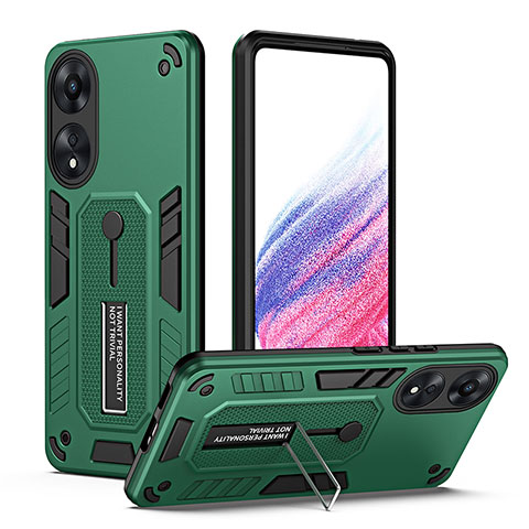 Custodia Silicone e Plastica Opaca Cover con Supporto H01P per Oppo A58 5G Verde