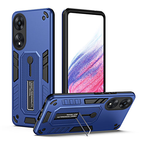 Custodia Silicone e Plastica Opaca Cover con Supporto H01P per Oppo A78 5G Blu