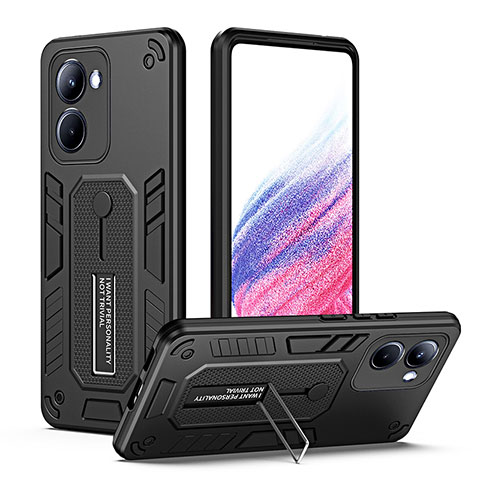 Custodia Silicone e Plastica Opaca Cover con Supporto H01P per Realme 10 Pro 5G Nero