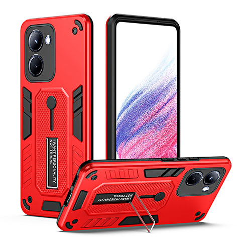 Custodia Silicone e Plastica Opaca Cover con Supporto H01P per Realme 10 Pro 5G Rosso