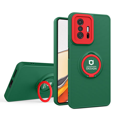 Custodia Silicone e Plastica Opaca Cover con Supporto H01P per Xiaomi Mi 11T Pro 5G Verde