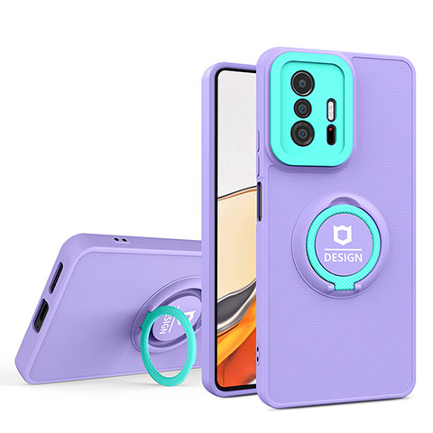 Custodia Silicone e Plastica Opaca Cover con Supporto H01P per Xiaomi Mi 11T Pro 5G Viola