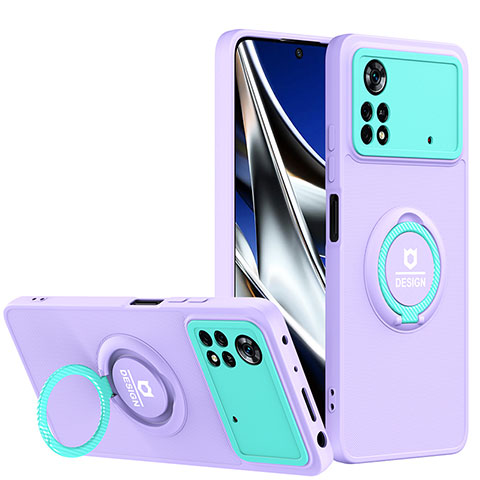 Custodia Silicone e Plastica Opaca Cover con Supporto H01P per Xiaomi Poco X4 Pro 5G Viola