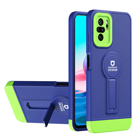 Custodia Silicone e Plastica Opaca Cover con Supporto H01P per Xiaomi Redmi Note 10 4G Blu