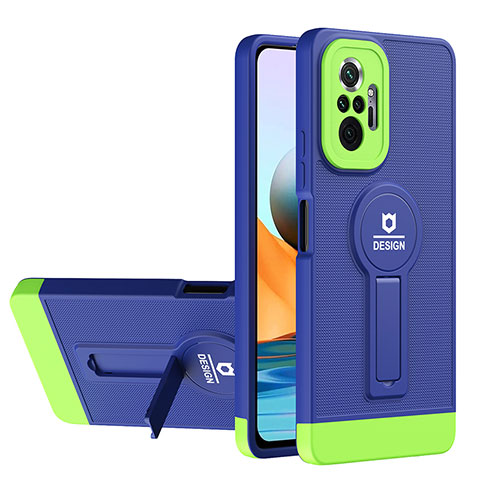 Custodia Silicone e Plastica Opaca Cover con Supporto H01P per Xiaomi Redmi Note 10 Pro 4G Blu