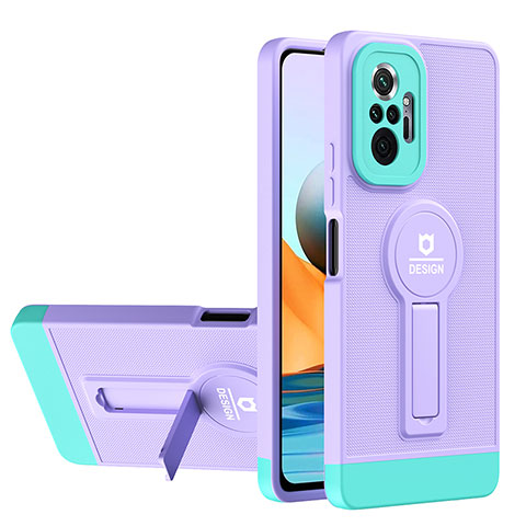 Custodia Silicone e Plastica Opaca Cover con Supporto H01P per Xiaomi Redmi Note 10 Pro 4G Viola