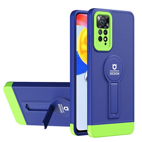 Custodia Silicone e Plastica Opaca Cover con Supporto H01P per Xiaomi Redmi Note 11 Pro 5G Blu