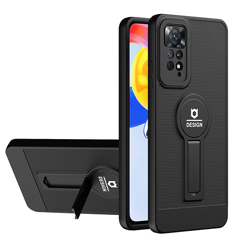 Custodia Silicone e Plastica Opaca Cover con Supporto H01P per Xiaomi Redmi Note 11 Pro 5G Nero