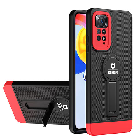 Custodia Silicone e Plastica Opaca Cover con Supporto H01P per Xiaomi Redmi Note 11 Pro 5G Rosso e Nero