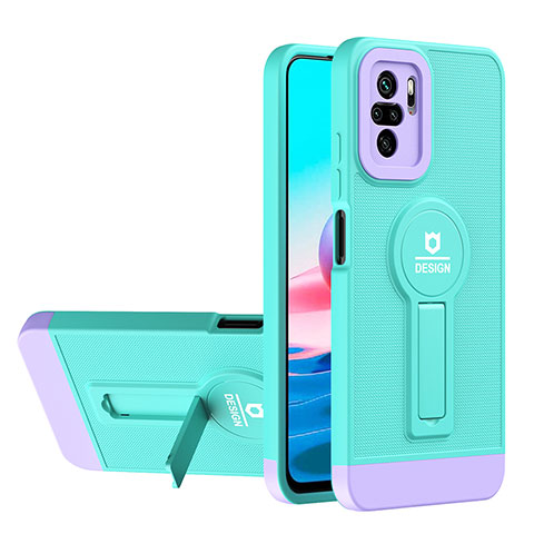 Custodia Silicone e Plastica Opaca Cover con Supporto H01P per Xiaomi Redmi Note 11 SE India 4G Ciano