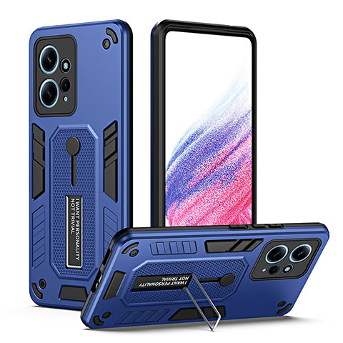 Custodia Silicone e Plastica Opaca Cover con Supporto H01P per Xiaomi Redmi Note 12 4G Blu