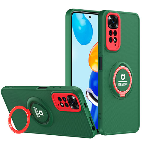 Custodia Silicone e Plastica Opaca Cover con Supporto H02P per Xiaomi Redmi Note 11 Pro 4G Verde