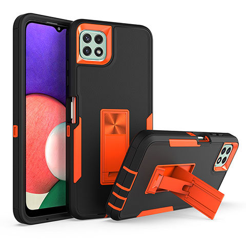 Custodia Silicone e Plastica Opaca Cover con Supporto J01S per Samsung Galaxy A22s 5G Arancione