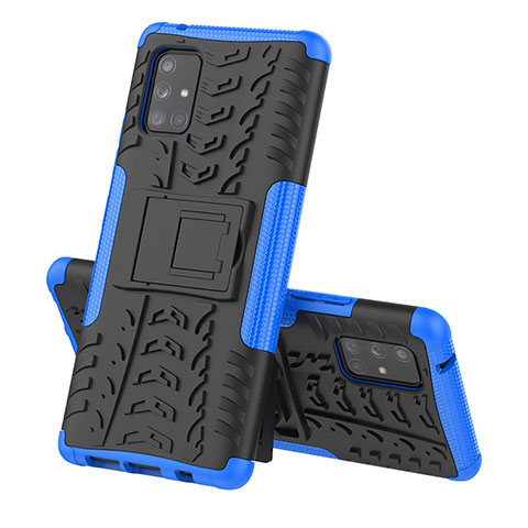 Custodia Silicone e Plastica Opaca Cover con Supporto J01X per Samsung Galaxy A71 4G A715 Blu