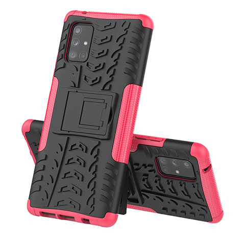 Custodia Silicone e Plastica Opaca Cover con Supporto J01X per Samsung Galaxy A71 4G A715 Rosa Caldo