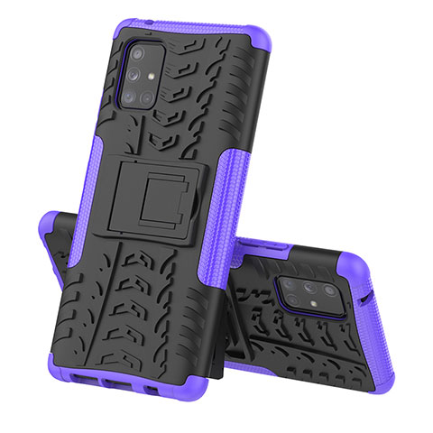 Custodia Silicone e Plastica Opaca Cover con Supporto J01X per Samsung Galaxy A71 5G Viola