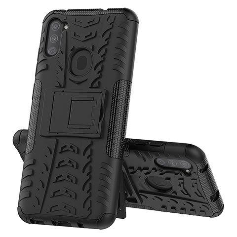 Custodia Silicone e Plastica Opaca Cover con Supporto J01X per Samsung Galaxy M11 Nero