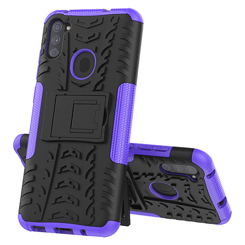 Custodia Silicone e Plastica Opaca Cover con Supporto J01X per Samsung Galaxy M11 Viola