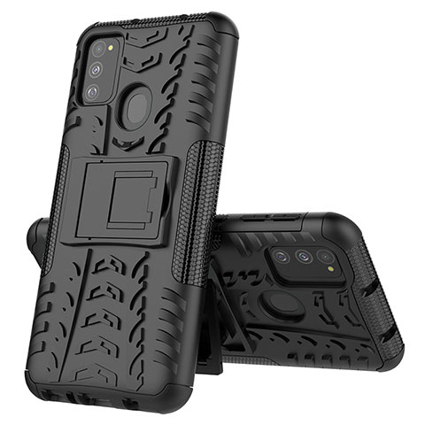 Custodia Silicone e Plastica Opaca Cover con Supporto J01X per Samsung Galaxy M21 Nero
