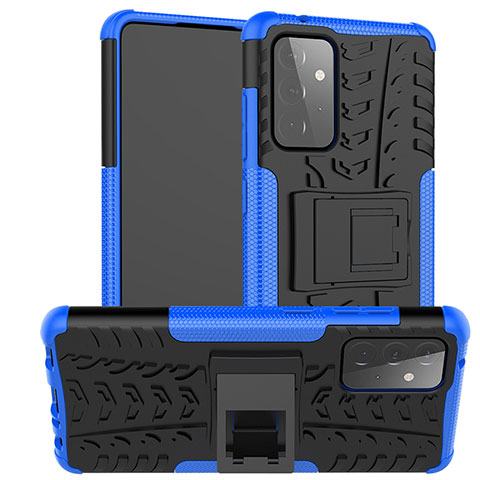 Custodia Silicone e Plastica Opaca Cover con Supporto J02X per Samsung Galaxy A72 4G Blu