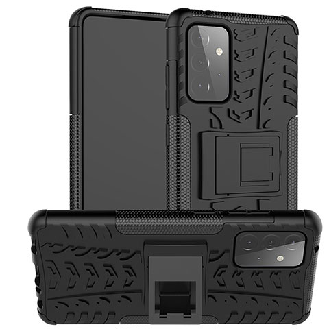 Custodia Silicone e Plastica Opaca Cover con Supporto J02X per Samsung Galaxy A72 4G Nero
