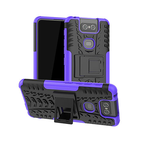 Custodia Silicone e Plastica Opaca Cover con Supporto JX1 per Asus Zenfone 6 ZS630KL Viola