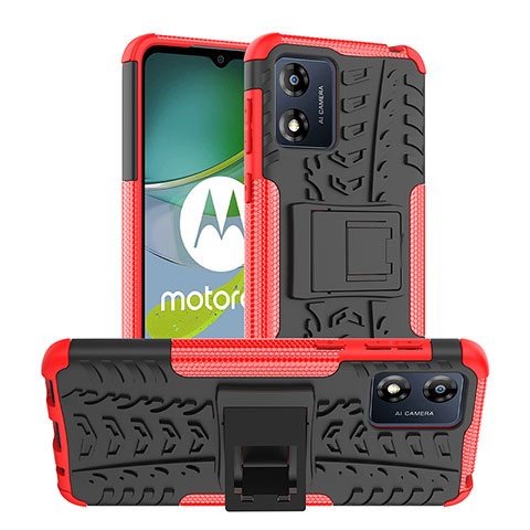 Custodia Silicone e Plastica Opaca Cover con Supporto JX1 per Motorola Moto E13 Rosso