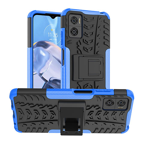 Custodia Silicone e Plastica Opaca Cover con Supporto JX1 per Motorola Moto E22i Blu