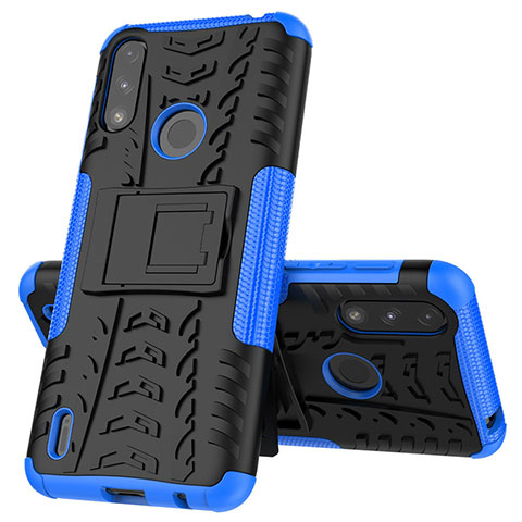 Custodia Silicone e Plastica Opaca Cover con Supporto JX1 per Motorola Moto E7 Power Blu