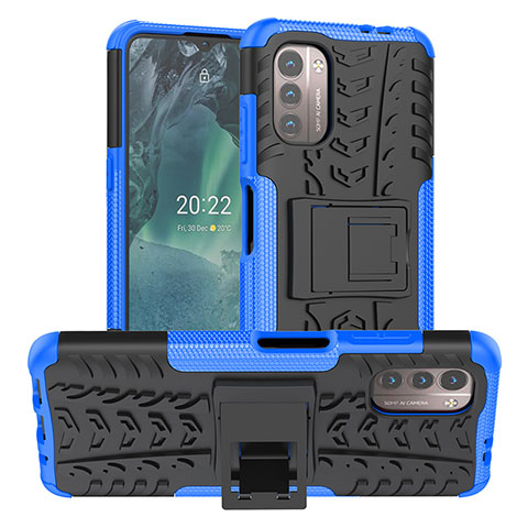 Custodia Silicone e Plastica Opaca Cover con Supporto JX1 per Nokia G11 Blu