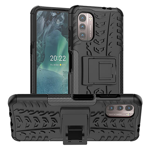 Custodia Silicone e Plastica Opaca Cover con Supporto JX1 per Nokia G11 Nero