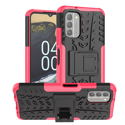 Custodia Silicone e Plastica Opaca Cover con Supporto JX1 per Nokia G400 5G Rosa Caldo