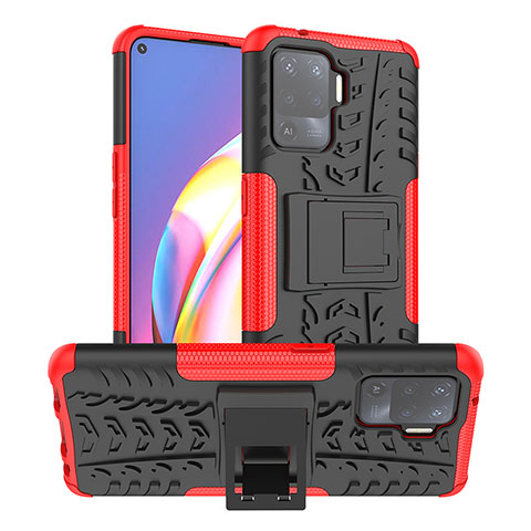 Custodia Silicone e Plastica Opaca Cover con Supporto JX1 per Oppo A94 4G Rosso