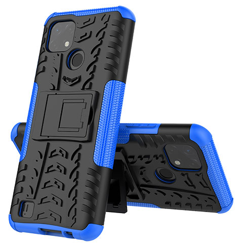 Custodia Silicone e Plastica Opaca Cover con Supporto JX1 per Realme C20A Blu