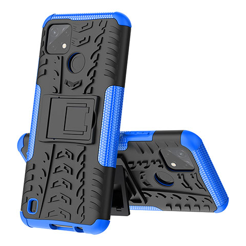 Custodia Silicone e Plastica Opaca Cover con Supporto JX1 per Realme C25Y India Blu