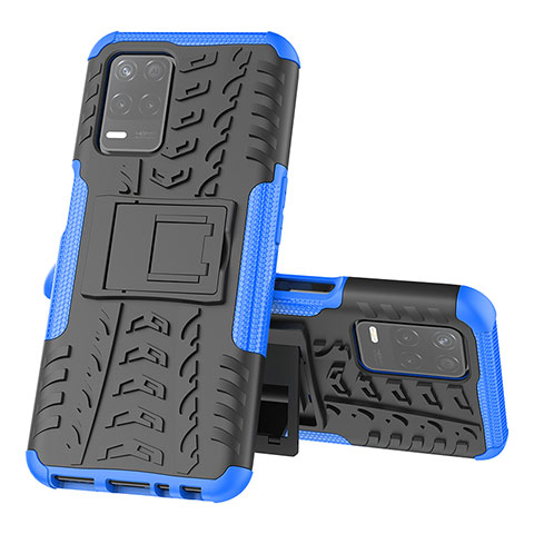 Custodia Silicone e Plastica Opaca Cover con Supporto JX1 per Realme Q3 5G Blu