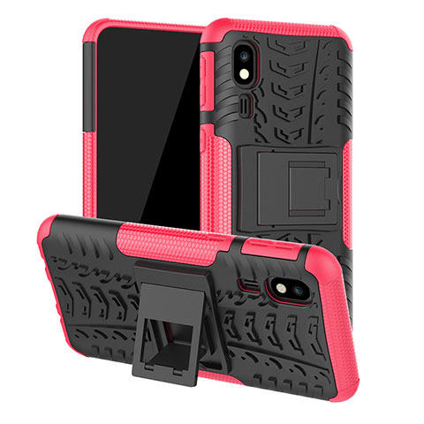 Custodia Silicone e Plastica Opaca Cover con Supporto JX1 per Samsung Galaxy A2 Core A260F A260G Rosa Caldo