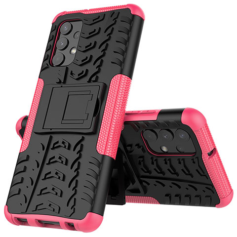 Custodia Silicone e Plastica Opaca Cover con Supporto JX1 per Samsung Galaxy M32 5G Rosa Caldo