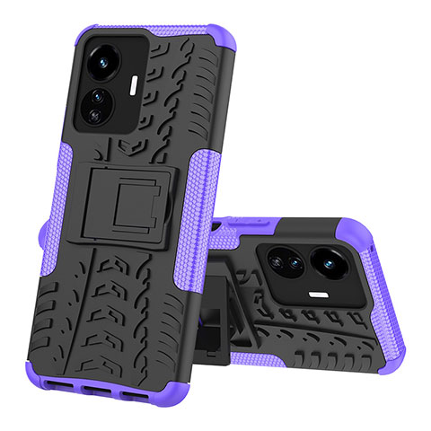 Custodia Silicone e Plastica Opaca Cover con Supporto JX1 per Vivo iQOO Z6 Lite 5G Viola