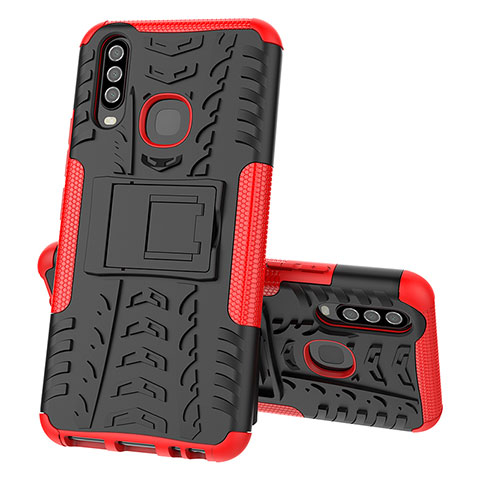 Custodia Silicone e Plastica Opaca Cover con Supporto JX1 per Vivo Y17 Rosso